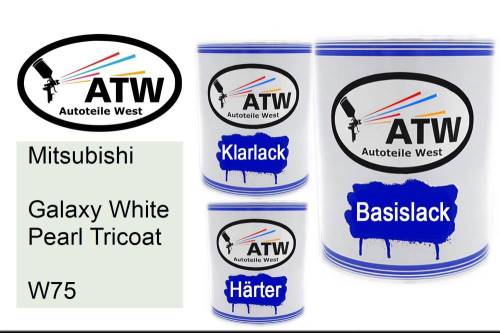 Mitsubishi, Galaxy White Pearl Tricoat, W75: 1L Lackdose + 1L Klarlack + 500ml Härter - Set, von ATW Autoteile West.
